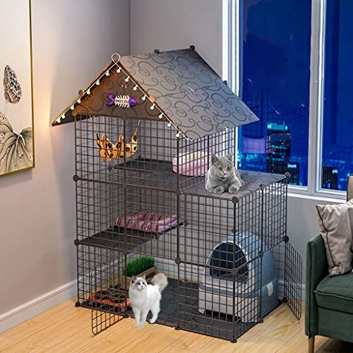 ANSNOW L-Förmiger Katzenkäfig, Doppeltür-Katzenkäfig, Abnehmbarer Metalldraht, 3-Lagiger Diy-Katzenkäfig, Geeignet Für 1–3 Katzen, Katzenkäfig, Zwei Farben, Optionale Größe (146 X 111 X 75 Cm)/Eine von ANSNOW