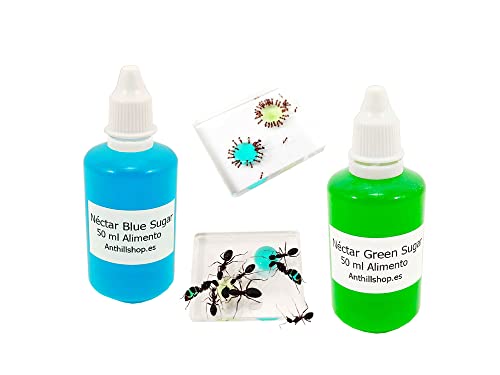 Ameisenfutter│Ausgezeichnetes und unwiderstehliches【Futter für Ihre Ameisen und Ameisenfarm】– Neu Blauer Zuckernektar Plus Grüner Zuckernektar – Sparpackung mit 2 Flaschen à 50 ml von ANTHILLSHOP