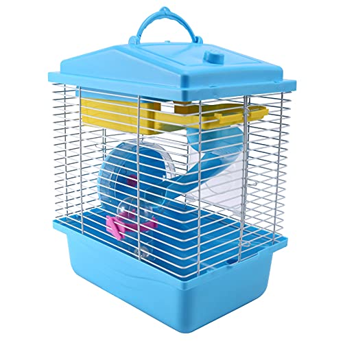 ANTIOCH Käfig für Haustiere, Hamsterhaus, transparentes Oberlicht, Doppelhaus für Hamster, Hamster, Gold, Blau von ANTIOCH
