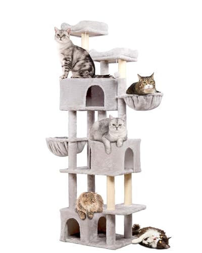 ANWA 183cm Kratzbaum Turm mit Sisal Kratzstämmen, Katzenturm für große Katzen mit 2 geräumigen Hängematte, 2 Höhlen und 2 gepolsterten Sitzstangen, Grau ANWA 183cm Kratzbaum Turm mit Sisal Kratzstämmen, Katzenturm für große Katzen mit 2 geräumigen Hängematte, 2 Höhlen und 2 gepolsterten Sitzstangen, Grau von ANWA