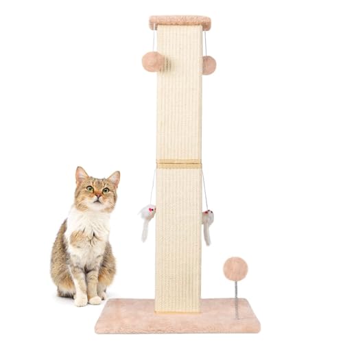 ANWA Große Katzenkratzbäume für Indoor-Katzen, 81,3 cm hoch, vertikaler Katzenkratzbaum mit baumelndem Spielzeug, Premium-Sisalseil-Stammkratzer für Katzen in jedem Alter, Beige von ANWA