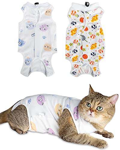 ANWA Katzen-Genesungsanzug, atmungsaktiver Katzen-Einteiler für Katzen nach Operationen, weibliche Bauchwunden, 2er-Pack von ANWA