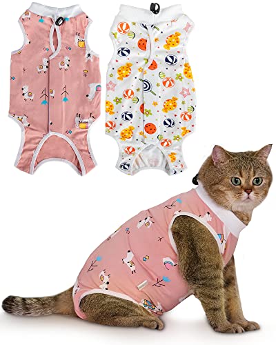 ANWA Katzen-Genesungsanzug – atmungsaktiver Katzen-Chirurgie-Genesungsanzug für Frauen, Katzen-Spay Erholungsanzug für Frauen, Katzen-Body Suit nach Operationen, Bauchwunden, 2 Stück von ANWA