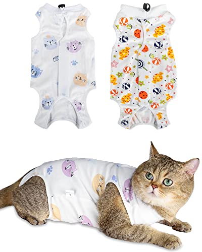 ANWA Katzen-Genesungsanzug – atmungsaktiver Katzen-Chirurgie-Genesungsanzug für Frauen, Katzen-Spay Erholungsanzug für Frauen, Katzen-Body Suit nach Operationen, Bauchwunden, 2 Stück von ANWA