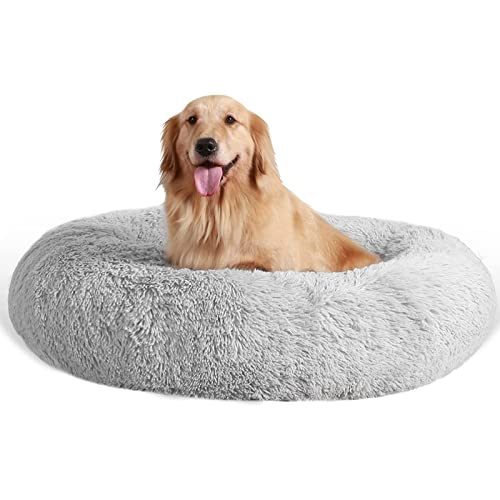 ANWA Ovales beruhigendes Donut-Hundebett, Donut-Kuschelbett, rundes Hundebett, gemütlich, weich, kuschelig, runde Hundebetten für mittelgroße und große Hunde (XL, grau) von ANWA