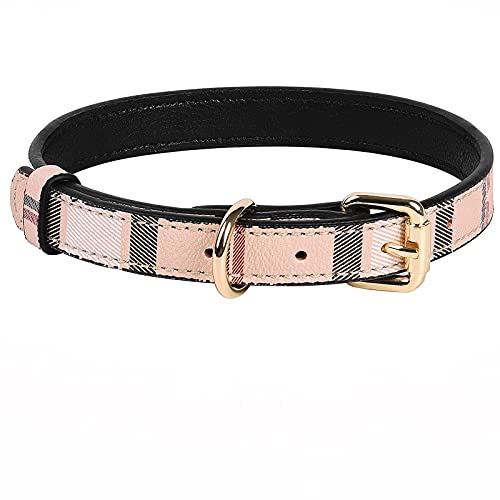 Hundehalsband aus Leder, modische Halsbänder mit Karomuster für Katzen Hunde, weiche atmungsaktive echte Lederhalsbänder mit rostbeständiger Legierung für kleine, mittlere, große Hunde Hundehalsband aus Leder, modische Halsbänder mit Karomuster für Katzen Hunde, weiche atmungsaktive echte Lederhalsbänder mit rostbeständiger Legierung für kleine, mittlere, große Hunde von ANYDERTS
