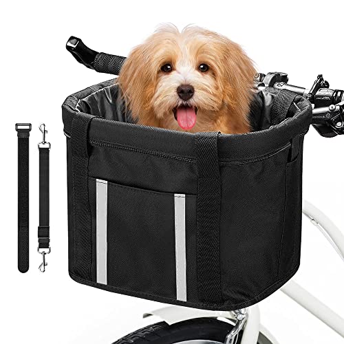 ANZOME Hunde Fahrradkorb, Hundekorb Fahrrad vorne, Abnehmbare Hundetasche für Kleiner Hund-Haustier-Einkaufen-Picknick, mit Lenkeradapter, Kabelbinder, Haustier Sicherheitsgurt, 33 x 22 x 25 cm von ANZOME