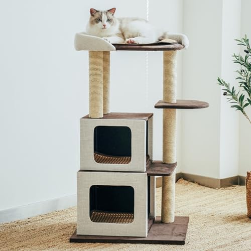 41" Kratzbaum, Kleiner Katzenturm für Hauskatzen mit 2 geräumigen Wohnungen, Kratzbäume aus Naturpapierseil, perfekt für Katzen und Kätzchen von ANram