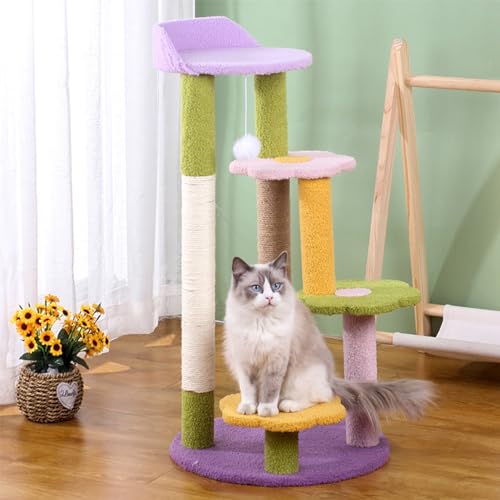 88 cm großer Kratzbaum für Katzen im Innenbereich, Kätzchenturm, 4 Ebenen, Aktivitätszentrum, Haustiermöbel, Sisal-Kratzbaum, Eigentumswohnung, Plüschsitzstangen, hängender Ball von ANram