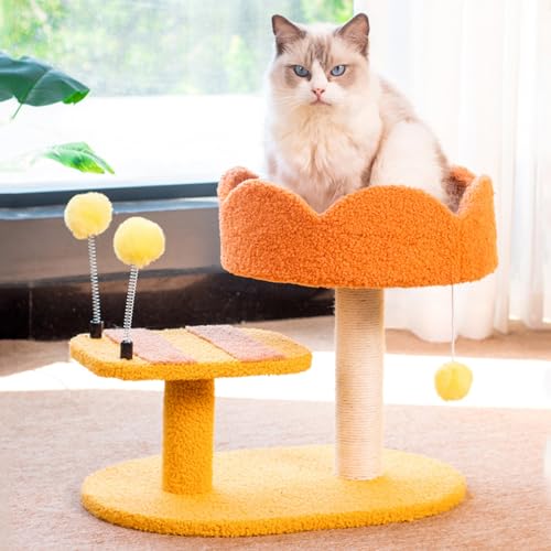 Cat Tree Deluxe-Katzenbett und Sisal-Kratzbaum in der Mitte mit weichem Plüsch-Finish, Dicker, robuster Sisal-Kratzbaum, Schlafbereich von ANram