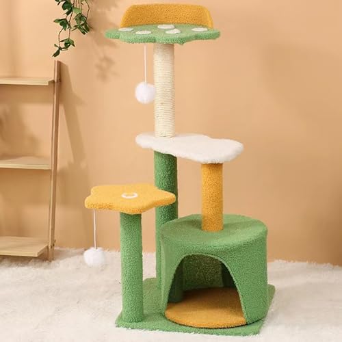 Katzenbaum-Katzenkratzbaum, hoher Katzenkratzer mit natürlichen Sisal-Kratzstangen, großem Haus und interaktivem Spielzeugball für Kätzchen und kleine Katzen von ANram