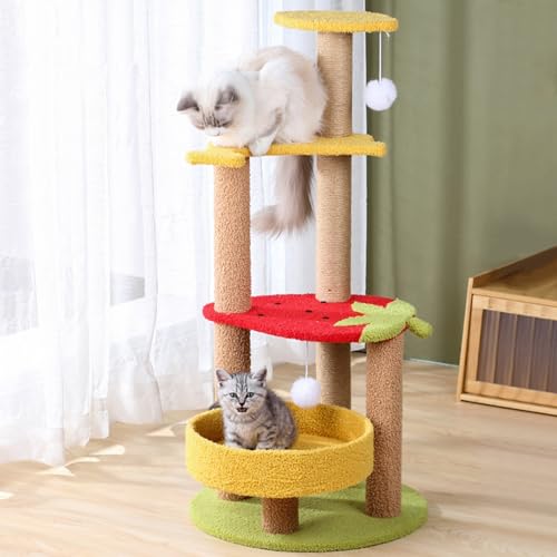 Katzenbaumturm, Katzenwohnung mit Sisal-Kratzbaum, mehrstufiges Katzenklettergerüst für den Innenbereich, Katzenaktivitätsbaum von ANram