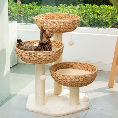 Kratzbaum, Katzenturm für Hauskatzen, 80 cm große, mehrstöckige Katzenwohnung mit Sitzstange und Kratzbaum für Katzen und Kätzchen von ANram