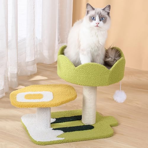 Kratzbaum, Katzenturm für Wohnungskatzen, mehrstufiges Katzenmöbel für Katzen mit gepolsterter Plüschsitzstange, gemütliches Kratzbrett von ANram