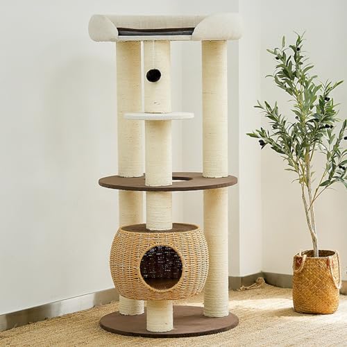 Kratzbaumturm, Katzenkratzbaum für Hauskatzen, mit supergemütlicher Sitzstange und interaktivem baumelndem Ball, ideal für Kätzchen und Katzen von ANram