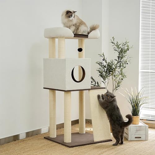 Kratzbaumturm für Hauskatzen, mehrstufiges Katzenmöbel-Aktivitätszentrum mit Katzenkratzbäumen, Ständer, Hauskatzenwohnung mit lustigen Spielzeugen für Kätzchen von ANram