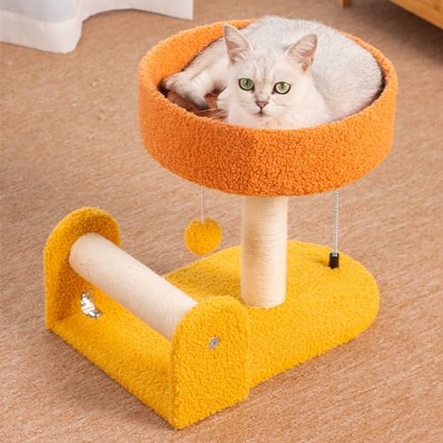 Kratzbaumturm mit Sisal-Kratzbaum für Hauskatzen, Deluxe-Katzenbett mit Sitzstange und Spielzeug, Katzenmöbel für Kätzchen von ANram