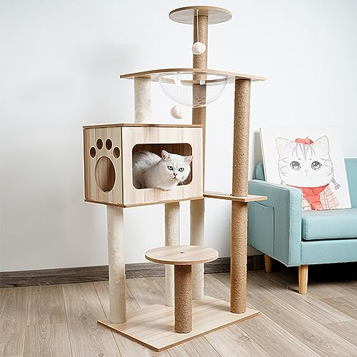 Moderner Kratzbaum für große Katzen – hoher Katzenkletterturm für Wohnungskatzen mit Katzenhaus aus Holz und Kratzbaum von ANram