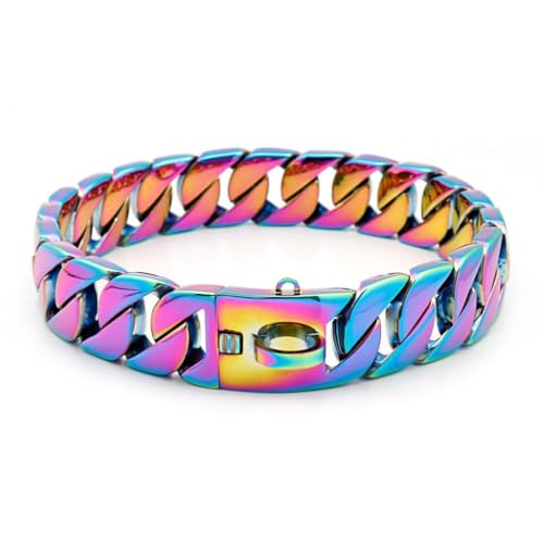 Goldfarbenes Hundehalsband, Kubanische Glieder-Welpenhalsbänder, 32mm Vergoldeter Edelstahl, Metall, Für Welpen, Kleine, Mittelgroße Und Große Hunde(Multi-Colored,70cm) von AOBUJDUB