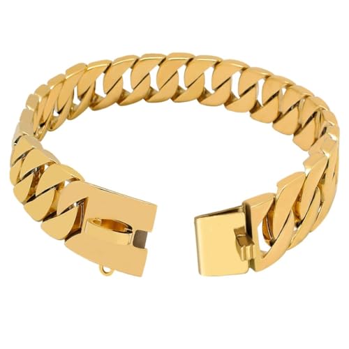Goldfarbenes Hundehalsband Mit Schnappschnalle, 32 mm Dick, Robust, Luxuriöse Trainingshundekette, Starke Stahlmetallglieder Für Große Rassen(#A,65cm) von AOBUJDUB