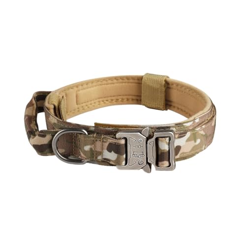 AOBUJDUB Hundehalsband, Taktisch Verstellbar mit Kontrollgriff, Aus Nylon, Gepolstert, Metallschnalle, Für Mittlere Große Hunde Jagd Training Outdoor, mit Robuste Metallschnalle(#A,XL(33-45KG)) von AOBUJDUB