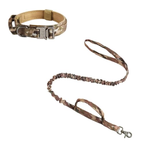 AOBUJDUB Hundehalsband, Taktisch Verstellbar mit Kontrollgriff, Aus Nylon, Gepolstert, Metallschnalle, Für Mittlere Große Hunde Jagd Training Outdoor, mit Robuste Metallschnalle(#F,L(23-33KG)) von AOBUJDUB