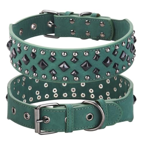 Hundehalsband Aus Leder Mit Nieten, Spiked Halsband Für Hunde Und Katzen, Anti-Biss Verstellbares Individualitätshalsband Weich und Verstellbar, Für Mittelgroße und Große Hunde(#a,S (44-52CM)) von AOBUJDUB