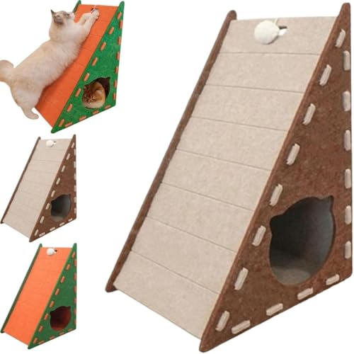 Kratzbrett Katze, Widerstandsfähig Katzenkratzbrett mit Ballspielzeug, Katzen Kratzmöbel Aus Hochwertiger Karton Für Wand und Ecke, Groß(Brown) von AOBUJDUB