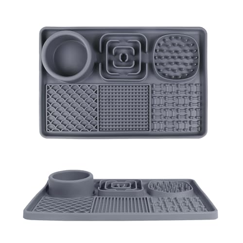 AODALIY Upgrade XL Silikon Schleckmatte für Hunde Katze [frei von BPA]+[großer Saugnapf] Hund Leckmatte Katze Lick Mat Haustier Eine tolle Idee, den Hund beim Dusch, Ausbürsten usw(Grau) von AODALIY
