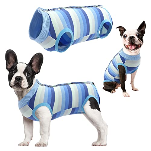 AOFITEE Genesungsanzug für Hunde nach Operationen, gestreiftes Haustier-Genesungs-Shirt, postoperative Weste, E-Halsband-Bandagen, verhindert Lecken des Hundes, Chirurgische Kleidung von AOFITEE