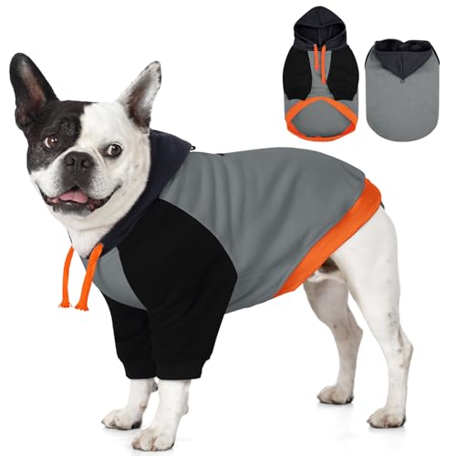 AOFITEE Hoodie für große Hunde, warmer Kapuzenpullover für große Hunde, Herbst und Winter, Basic Dogs Hoodie Haustier Sweatshirt mit Ärmeln, Hundepullover mit Kapuze für Boston Terrier, Mops, Grau, L von AOFITEE