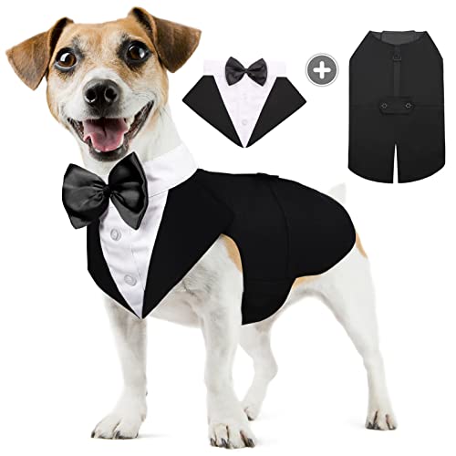 AOFITEE Hund Smoking Hund Anzug & Bandana Set, Hund Hochzeit Party Suit Hundefliege Shirt Vest, Haustier Anzug Kostüm Hund Kleidung mit Abnehmbarer Fliege für Halloween, Christmas, S AOFITEE Hund Smoking Hund Anzug & Bandana Set, Hund Hochzeit Party Suit Hundefliege Shirt Vest, Haustier Anzug Kostüm Hund Kleidung mit Abnehmbarer Fliege für Halloween, Christmas, S von AOFITEE