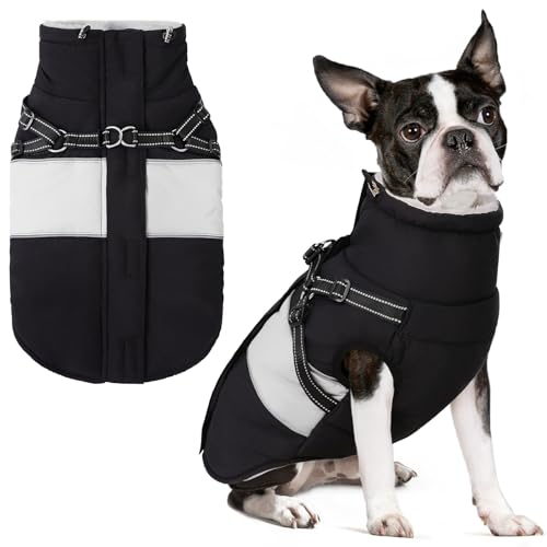 AOFITEE Hundejacke Kleine Hunde, Warm Hundemantel Winter Wasserdicht Hundemantel mit Geschirr, Reflektierende Winterjacke Wintermantel Hund mit Brustgurt Fleecemantel Hundepullover für Kaltes Wetter von AOFITEE
