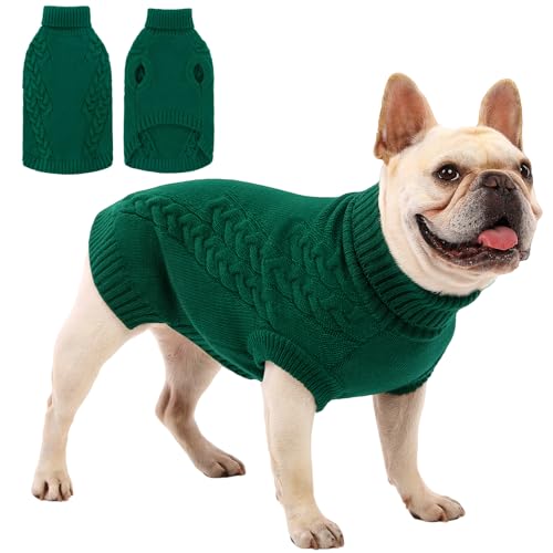 AOFITEE Hundepullover, Hundepullover für mittelgroße Hunde Mädchen Jungen, Hunde Weihnachtspullover grün, solides warmes gestricktes Haustier-Sweatshirt, Pullover, Rollkragen, Weihnachtskleidung für von AOFITEE