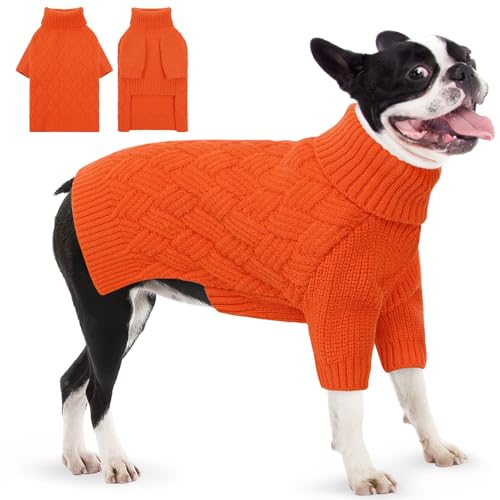 AOFITEE Hundepullover, Hundepullover für mittelgroße Hunde und Mädchen, warmer Halloween-Hundepullover, Winter, mittelgroße Haustierpullover, klassische Rollkragen-Strickware für Französische von AOFITEE