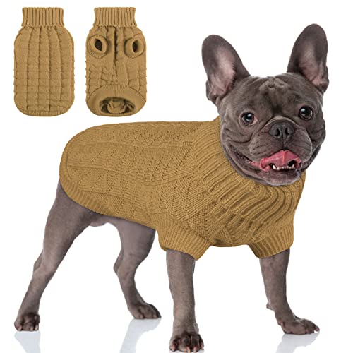 AOFITEE Hundepullover, gestrickter Hundepullover für kleine Hunde, kaltes Wetter, Rollkragen, Hunde-Strickware, Hunde-Weihnachtspullover, Hunde-Wintermantel, klassisches einfarbiges Sweatshirt für kleine Hunde und Katzen, braun, L von AOFITEE