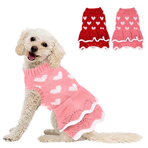 AOFITEE Hundepullover Sweety Heart Printed Puppy Strickwear Winter Warm Rollkragen Dog Sweater Dress Cute Pullover Pet Valentines Day Kleidung Mantel für kleine und mittelgroße Hunde Katzen von AOFITEE