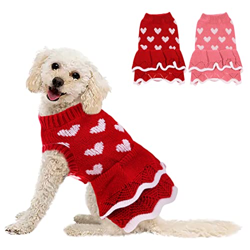AOFITEE Hundepullover Sweety Heart Printed Puppy Strickwear Winter Warm Rollkragen Dog Sweater Dress Cute Pullover Pet Valentines Day Kleidung Mantel für kleine und mittelgroße Hunde Katzen von AOFITEE