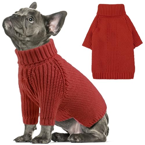 AOFITEE Hundepullover, Hunde Weihnachtspullover für mittelgroße Hunde Mädchen Jungen, solider gestrickter Hundepullover Pullover, Rollkragen, Welpe Katzenpullover, warmes Hunde-Sweatshirt für von AOFITEE