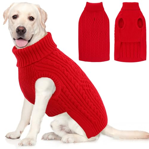 AOFITEE Hundepullover für große Hunde, Rollkragen, XXL, für Herbst und Winter, dehnbare Strickwaren, Weihnachts-Hundepullover, Haustier-Strickpullover mit Loch für Geschirr, Golden Retriever, Labrador von AOFITEE