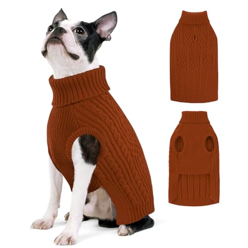 AOFITEE Hundepullover für große Hunde, dehnbarer Rollkragenpullover für Weihnachten, warme Hundestrickware für Herbst und Winter, Haustierpullover mit Loch für Geschirr für Boston Terrier von AOFITEE