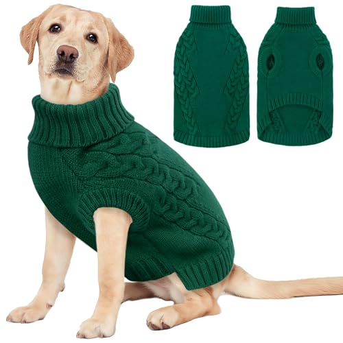 AOFITEE Hundepullover für große Hunde, große Hundepullover für männliche und weibliche Hunde, Rollkragenpullover für Weihnachten, Winter-Strickwaren für Boston Terrier, Französische Bulldogge, Grün von AOFITEE