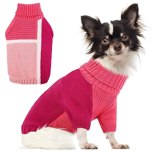 AOFITEE Pullover für kleine Hunde, Weihnachtspullover für kleine Hunde, Rollkragen-Hundestrickwaren, schicker Patchwork-Hundepullover, warmer Winter-Strickpullover für Hunde, Mädchen, Jungen, Katzen, von AOFITEE