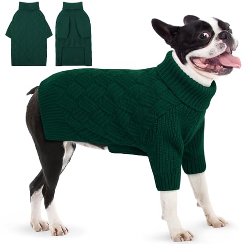 AOFITEE Hundepullover für Große Hunde - Warmer Rollkragenpullover Weihnachtsstrickwaren für Hündinnen, Französische Bulldogge (Grün, L) von AOFITEE