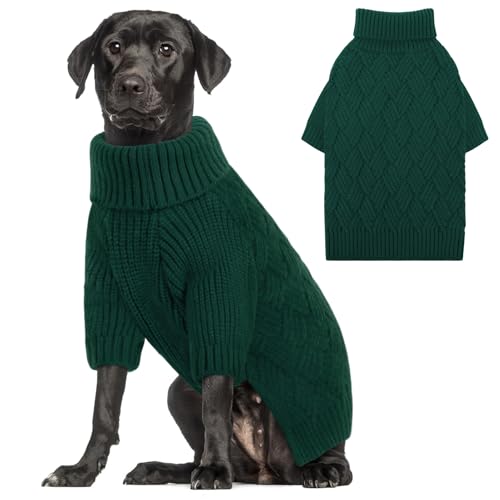 AOFITEE XL Hundepullover für große Hunde, Rollkragen, dick, warm, gestrickt, Winter, Herbst, Sweatshirt, solider Weihnachtspullover für weibliche und männliche Hunde (Grün, XL) von AOFITEE