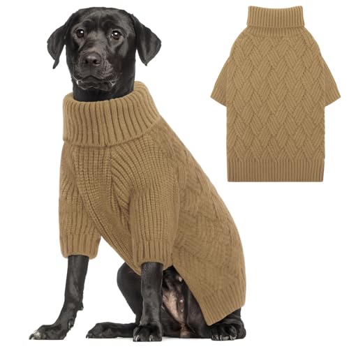 AOFITEE XL-Hundepullover, große Größe für Hündinnen und Rüden, Rollkragen, dick, warm, gestrickt, Winter, Herbst, Sweatshirt, solides Halloween-Kostüm (Braun, XL) von AOFITEE
