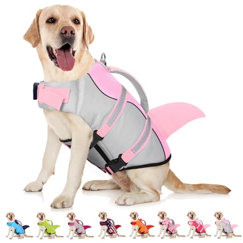 AOFITEE Hundeschwimmweste, Hundeschwimmweste zum Schwimmen, Haifischhunde Schwimmweste mit Rettungsgriff und reflektierendem Streifen, Ripstop-Haustier-Schwimmermantel, Badeanzug, Lebensretter, für von AOFITEE