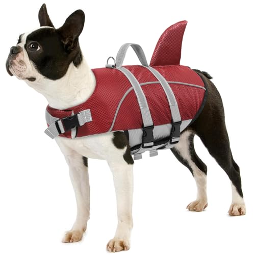 AOFITEE Hundeschwimmweste, Hundeschwimmwesten Schwimmen, Schwimmweste mit Rettungsgriff, reflektierende Hundeschwimmweste, Sicherheitsweste, Ripstop-Hai-Hundeschwimmweste für kleine, mittelgroße Hunde von AOFITEE