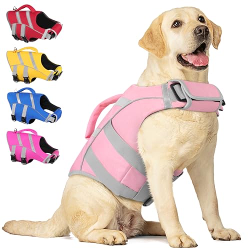 AOFITEE Hundeschwimmweste zum Schwimmen, hohe Schwimmweste für kleine Hunde, verstellbare Schwimmweste mit Rettungsgriff, reflektierende Hunde-Schwimmweste für kleine, mittelgroße und große Hunde von AOFITEE