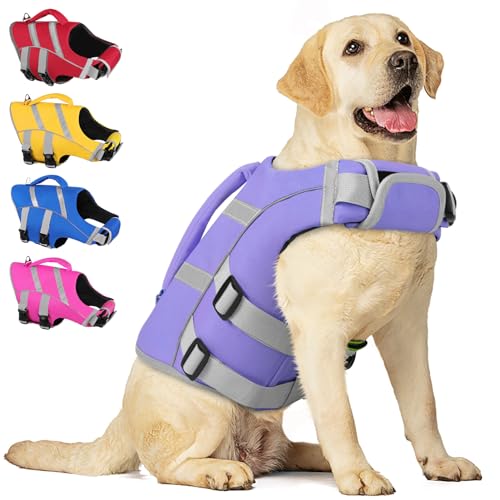 AOFITEE Hundeschwimmweste, Ripstop Hundeschwimmweste zum Schwimmen, Hoch Reflektierende Hundeschwimmweste Groß mit Rettungsgriff und Hoher Flotation, Hunde Schwimmweste Badeanzug für Kleine Mittlere von AOFITEE